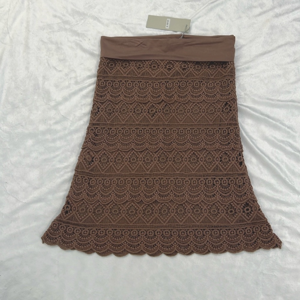 Solitaire by RAVI KHOSLA Lace Skirt, Size S, color: Brown, NWT